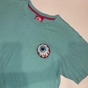 Mishka NYC Keep Watch Eyeball Embroidered Turquoise Teal T Shirt Men's Medium